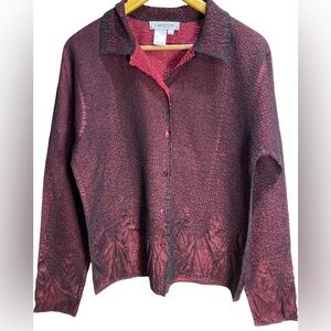 Coldwater Creek Maroon Sheer Overlay Button Down‎ Blouse| Size L